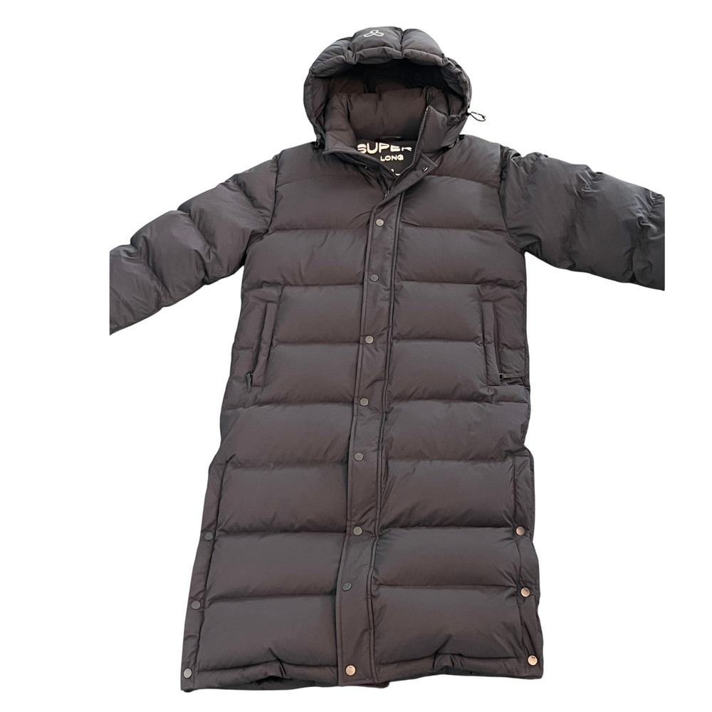 Aritzia Tna THE SUPER PUFF Long Parka Black GOOSE DOWN Puffer Coat Sz Small EUC